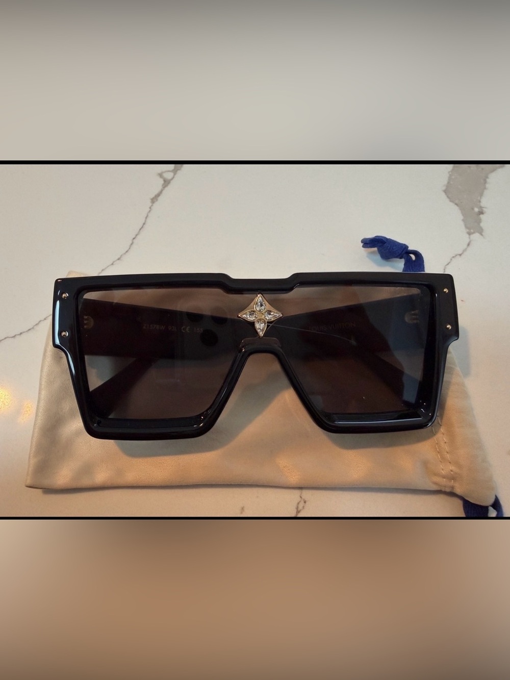 Louis Vuitton Black Shield Sunglasses with Gold Crystal Monogram